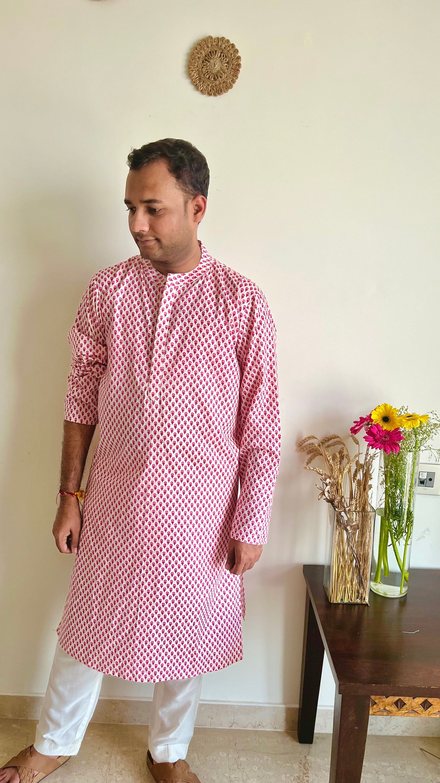 Pink Motif Kurta - L