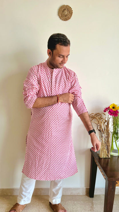 Pink Motif Kurta - L