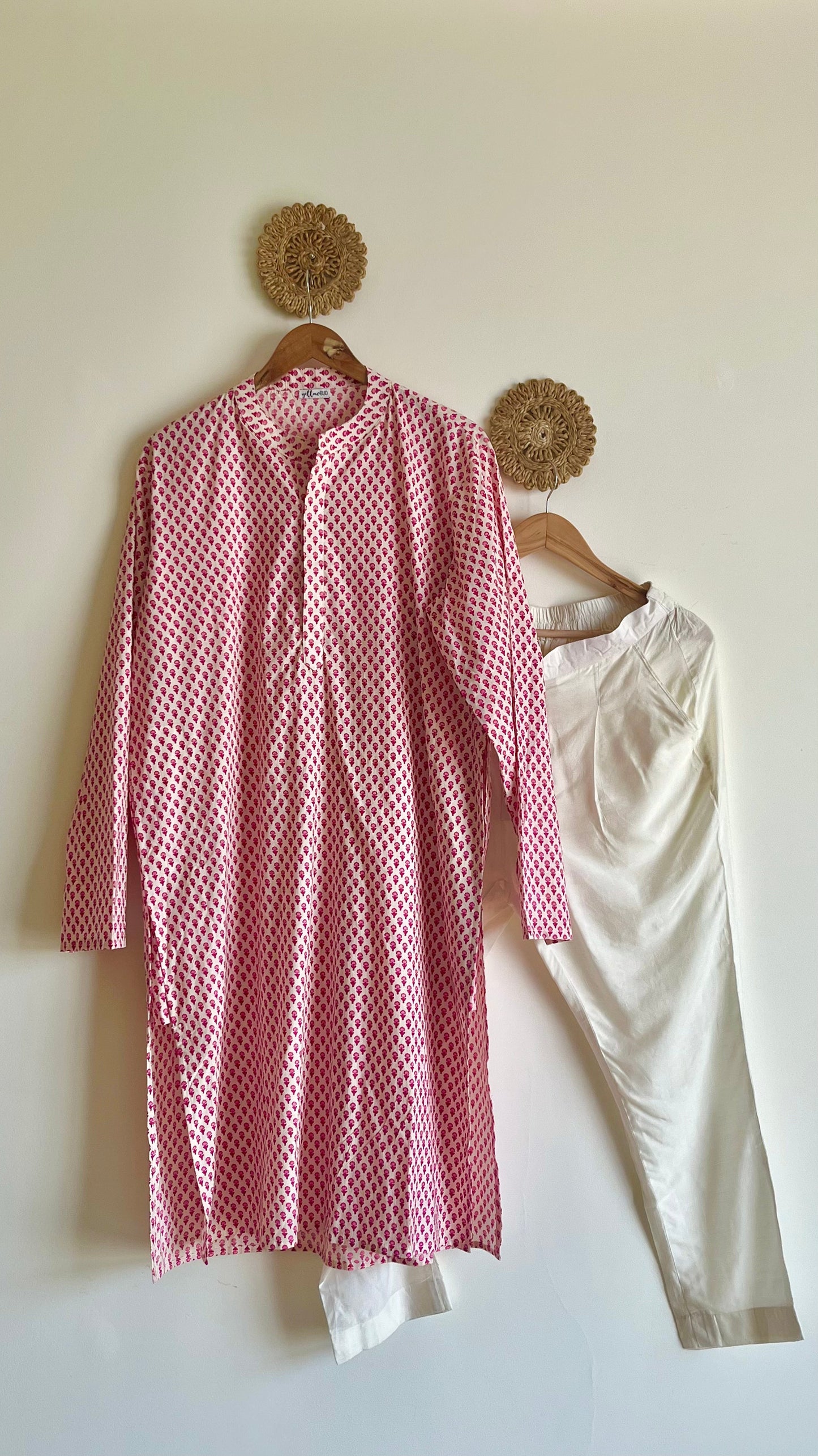 Pink Motif Kurta - L