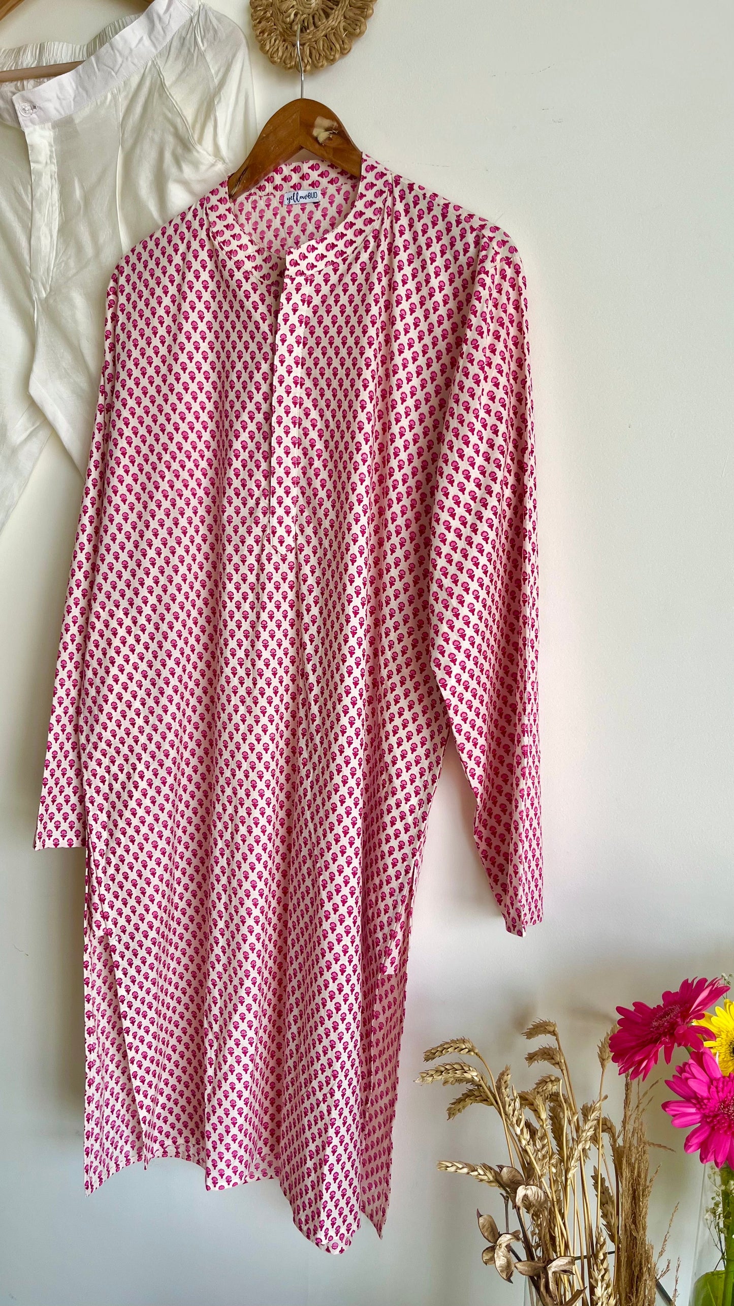 Pink Motif Kurta - L