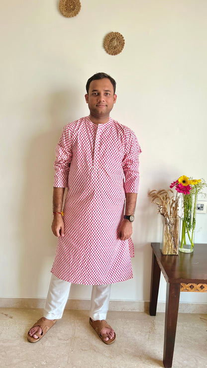 Pink Motif Kurta - L