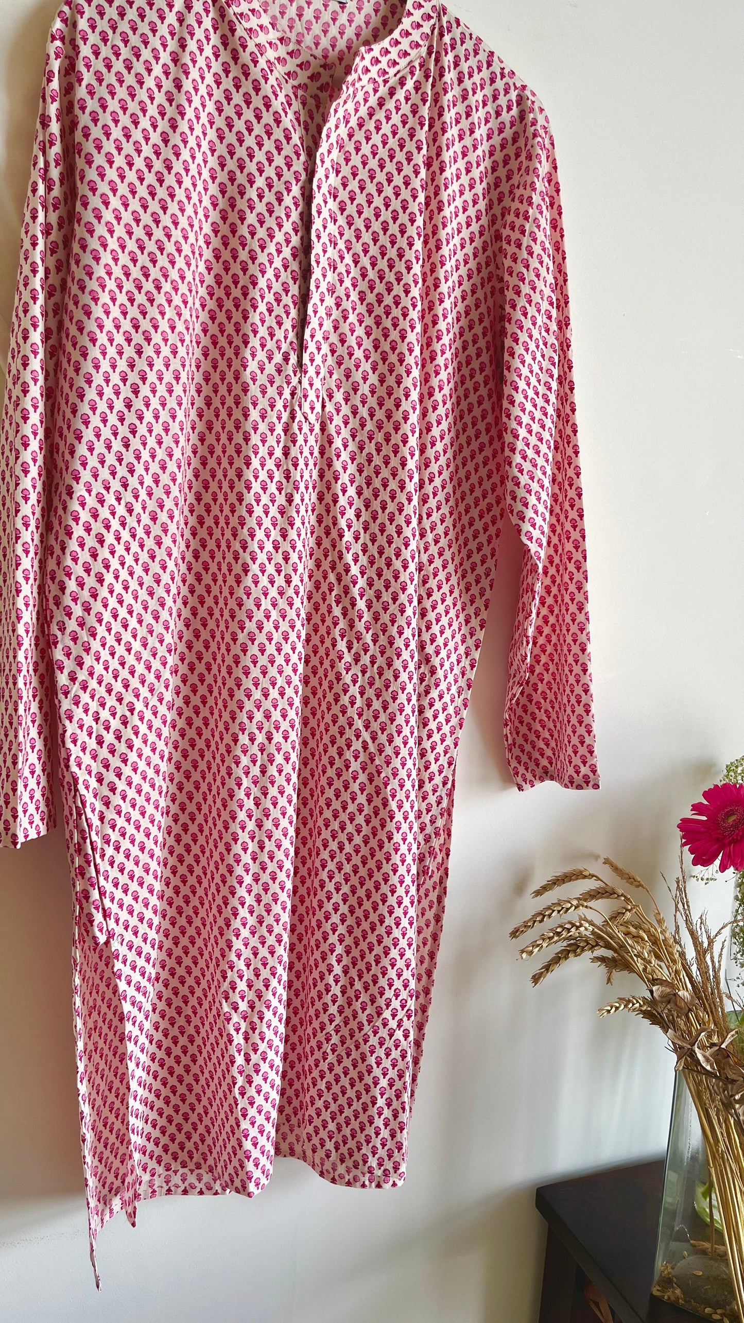 Pink Motif Kurta - L